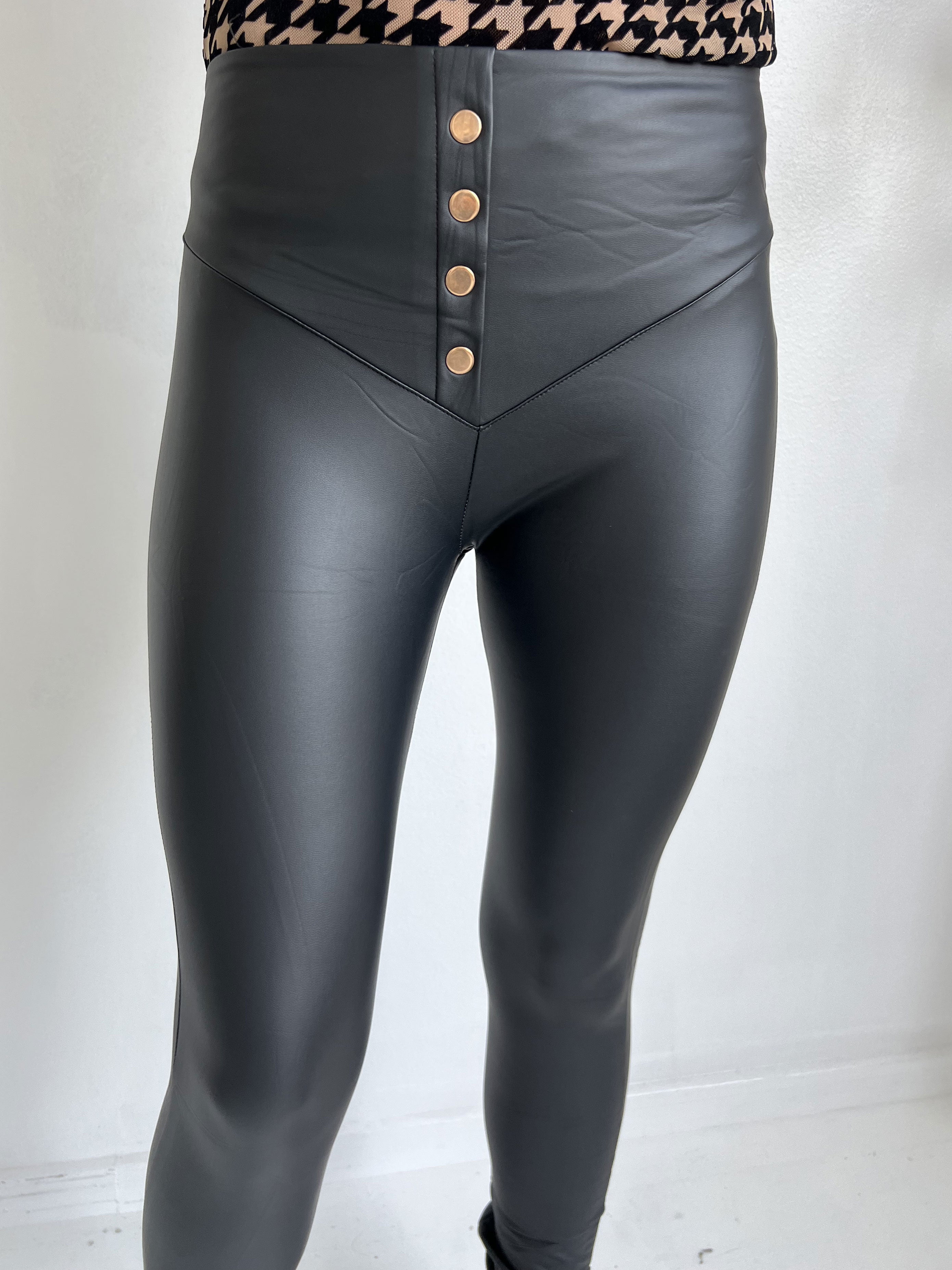 Malia - Sorte læderlook leggings